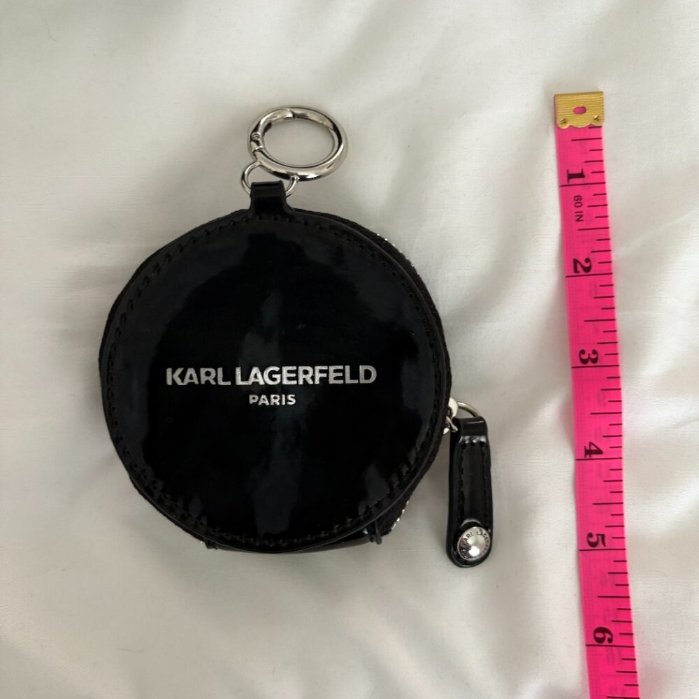 Karl Lagerfeld Paris Logo Tote Coin Purse Black Patent Leather Parisian Chic - Picture 12 of 16